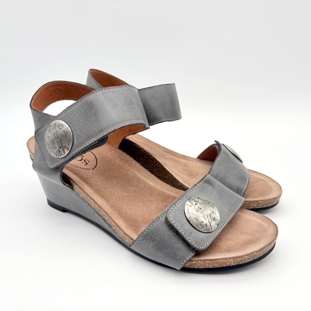 Taos Carrousel 3 Wedge Sandals Womens Size 40 (US 9-9.5) Gray Leather Strappy